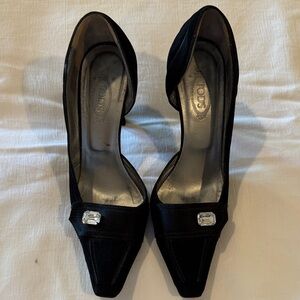 Tod's Black Heels with Silver Accents